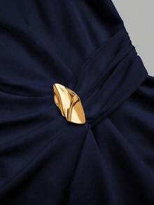 Franclia Women's Elegant 2026 Spring/Summer Asymmetric Sleeveless Ruched Metal Button Long Pants 2 Pieces Set - Royal Blue - View 8