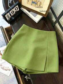 EMERY ROSE Plus Size Women's Fashion Casual Versatile Textured Soft Fabric High Waist Slit Shorts - Green - View 1