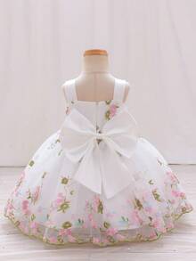 Glamorique Kids 女婴甜美碎花吊带连衣裙，婴儿生日派对洗礼薄纱蓬蓬裙 - 白色 - 查看 5