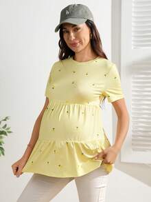 GentleRue Maternity 休闲柠檬印花哺乳T恤，仿刺绣柠檬图案圆领数码印花全幅T恤 - 黃色 - 查看 5