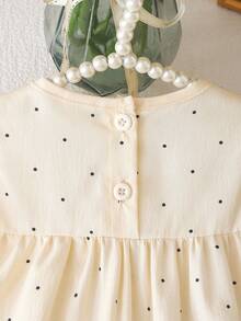 SHEIN Baby Girls' Casual Cute Polka Dot Bowknot Flounce Sleeve Design Dress, Suitable For Spring/Summer Daily Wear - Apricot - View 5