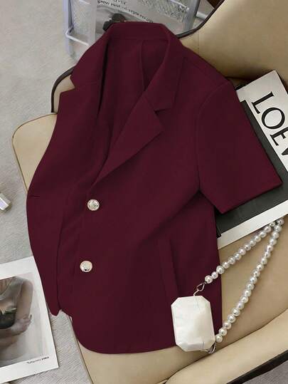Franclia Neue einfarbige Blazer Jacke mit Kurzarm, minimalistischer Büroanzug