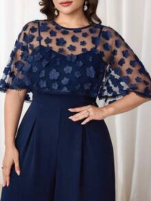 Seusyu Plus Size Solid Color Camisole Dress And Sheer Round Neck Top 2 Pieces Set Wedding Evening Formal Navy Blue Summer Elegant - Navy Blue - View 11