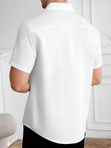 Core Aspect Men's Solid Color Embroidered Contrast Placket Design Business Casual Short Sleeve Shirt, Formal - White - View 3