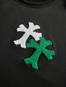 PAVTROS 男士街头风十字绣撞色休闲T恤，适合户外音乐节、日常穿着、朋友聚会、送给男友/老公的礼物、周年纪念日等场合。 - 黑色 - 查看 4