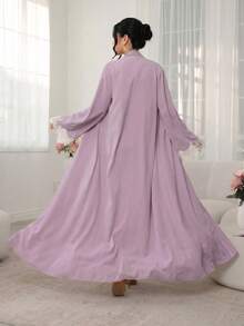 Al Najma Color Block Lace Trim Robe, Suitable For Holiday Wear - Purple - View 2
