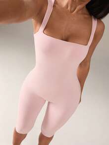 SHEIN BAE Women's Solid Color Square Neck Camisole & Biker Shorts Set - Pink - View 4