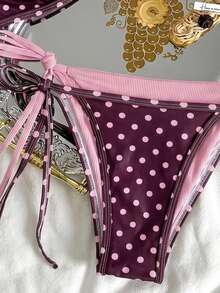 Elavelle Conjunto de Bikini 2 en 1 para Mujer con Estampado Aleatorio, Cuello Halter y Tirantes Finos, Primavera/Verano - Multicolor - Ver 5