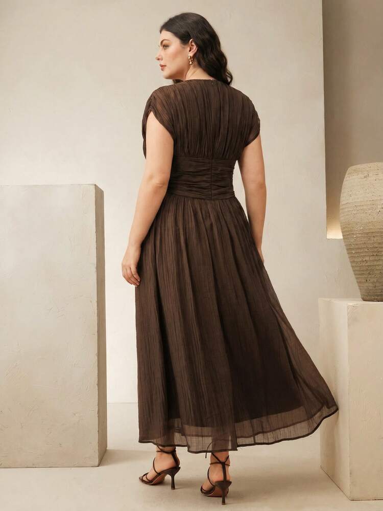 Elegant Modern Textured Waist Ruched Waist Dress For Plus Size Women
