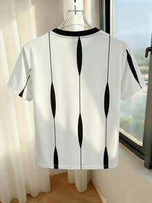 Franclia Women's French Knit Sweater,Classic White And Black Color Block,Round Neck Short Sleeve,Casual Elegant Summer T-Shirt For Office Work Wear - Black and White - View 2