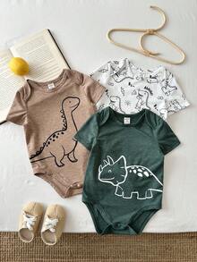 LMoss Kids 3pcs Baby Boy Knitted Solid Color Dinosaur Pattern Round Neck Casual Romper Set - Multicolor - View 8