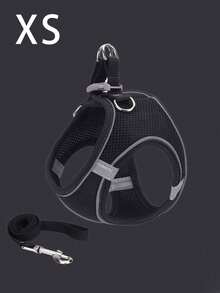 Nuevo set de correa y collar para mascotas de combinación de colores, adecuado para paseos al aire libre de Bulldogs Franceses, hecho de material de malla suave y transpirable, ideal para mascotas pequeñas/medianas, apto para todas las estaciones. - Negro - Ver 14