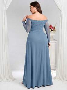Coutiva Plus Size Beaded Off Shoulder Formal Evening Gown - Baby Blue - View 2