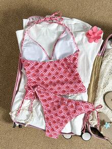 Swim Mod Women's Tropical Ditsy Floral Bikini Two Pieces Bikini Set Set, Casual Resort Wear - Multicolor - View 3