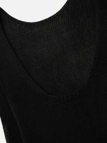 Nöista Dieses schwarze gestrickte Langarmkleid hat eine halbtransparente Textur für den Strandbereich, mit Rundhalsausschnitt und Länge bis zur Mitte des Oberschenkels. Perfekt für den Strandbereich, Sommer, Pool-Party, Abendausgang, Tragen mit Bikini darunter, Sommerfestival, Boho-Stil, Damenmode. - Schwarz - Übersicht 9