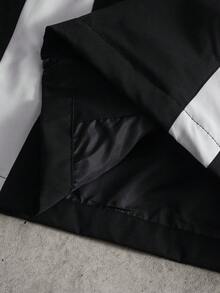 PAVTROS Men's Casual Everyday Contrast Color Embroidered Zip-Up Hooded Jacket - Black - View 3