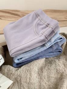 SHEIN LMoss Kids LMoss 女童三件套纯色针织打底裤休闲套装 - 淡紫色 - 查看 5