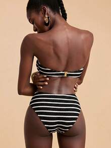 Travachic Women Floral Print Bandeau Bikini Set,Summer Outfits For Women,Swimsuits For Woman,Bathing Suits For Women - Black - View 2