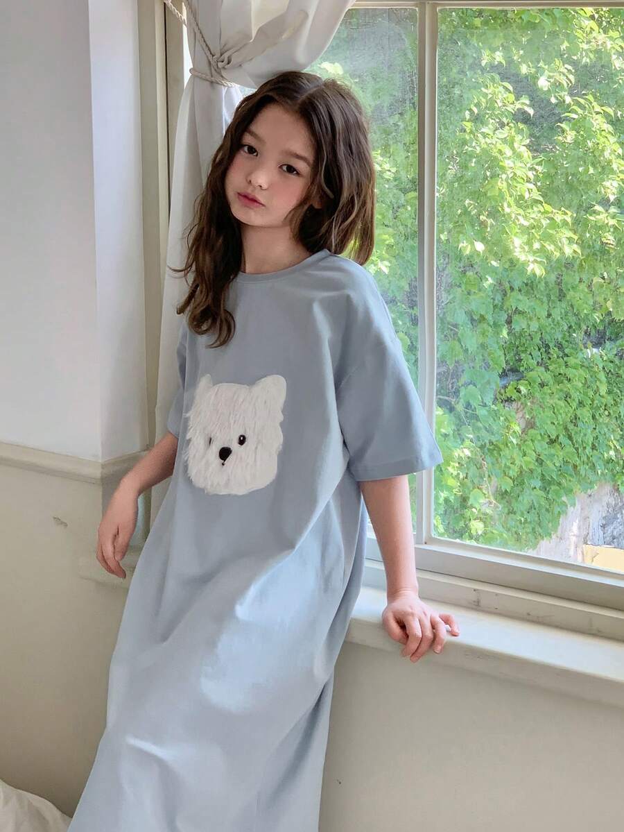 Dazy Kids 毛絨圖案拼色設計青少年女孩圓領居家服夏季 - 淺藍色 - 查看 1