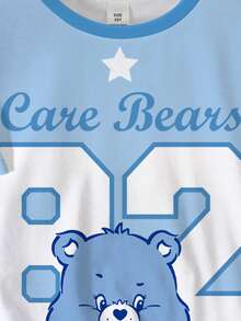 SHEIN X Care Bears Tween Girls' Letter & Number Print Casual Versatile Daily Wear Short Sleeve T-Shirt - White - View 5