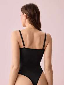 Bonmuse 1pc Fashionable Lace Trim Bodysuit, Supportive & Fittedfor Summer - Black - View 3