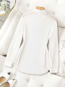 Franclia Basic Transparent Plain Simple Collared Shirt,Long Sleeve Tops Fall Cloth For Women - White - View 2