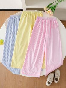 2pcs Girls Casual Vacation Beach Countryside Travel Daily Wear Loose Flared Leg Pants - Multicolor - View 2