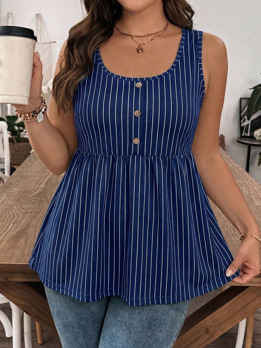 EMERY ROSE Áo tank top không tay kẻ sọc cỡ lớn, thích hợp cho mùa hè. - Nhiều màu - Xem 1