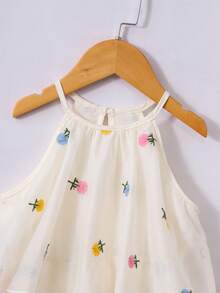 SHEIN Genkimix Kids 女童刺繡花卉雪紡分層無袖A字洋裝，適合畢業典禮、婚禮、派對 - 彩色 - 查看 5