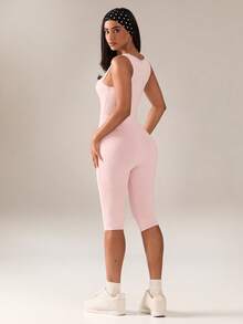 SHEIN BAE Women's Solid Color Square Neck Camisole & Biker Shorts Set - Pink - View 3
