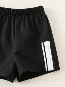 SHEIN 男婴夏季休闲韩版黑色衬衫上衣和黑色抽绳短裤两件套，运动套装 - 彩色 - 查看 6