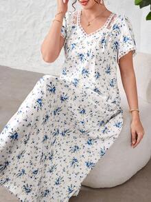 Yasmyna 蓝色碎花蕾丝边拼接连衣裙，春夏款 - 彩色 - 查看 4