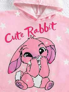 SHEIN Bubblio Áo khoác ngoài cho bé gái màu hồng dễ thương, họa tiết hoạt hình, có mũ trùm đầu, dáng rộng. - Nhiều màu - Xem 3