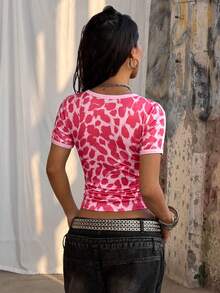 Coolane 女士春季音乐会服装 锐舞服装 音乐节外出锐舞服装 文艺复兴集市俱乐部服装 派对豹纹T恤 - 粉色 - 查看 4