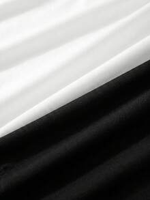 SHEIN Clasi قميص تي شيرت نسائي أنيق بلون أحادي مجعد بتصميم غير متماثل وبفتة رفيعة، صيفي - أبيض وأسود - مشاهدة 4