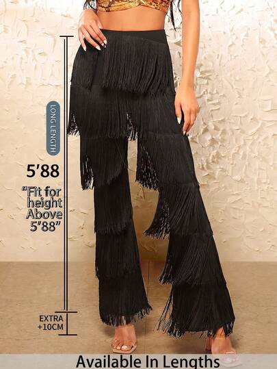 SHEIN Tall CURVE 大码优雅纯色流苏裤