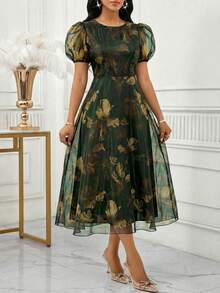 SHEIN Lady 女士优雅印花连衣裙，适合晚宴 - 彩色 - 查看 4