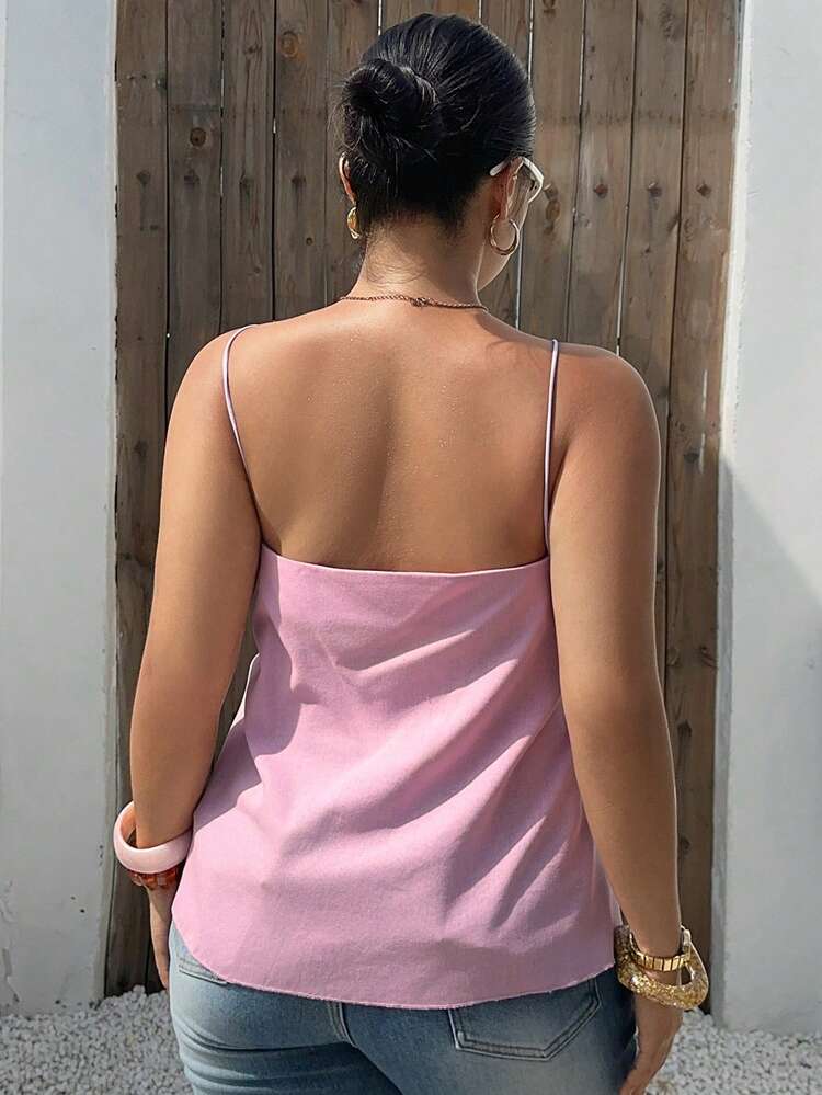 Dazy Plus Plus Size Women Sexy Casual Vacation Spaghetti Strap Camisole, Pink