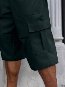 Manfinity Homme Plus Size Men's Casual Solid Color Cargo Capri Pants - Dark Green - View 3