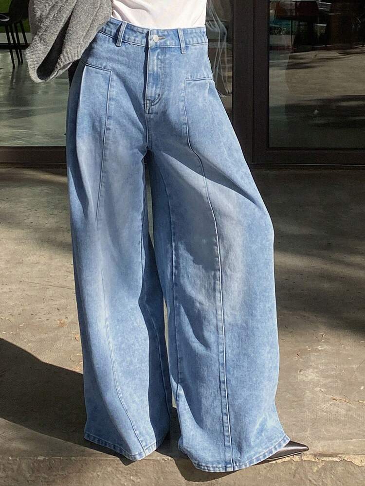 Women's Casual Washed Wide-Leg Jeans Petite