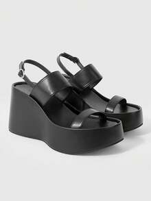 ROMWE Goth Women's Shoes Women's Fashion Platform Sandals - Summer Casual Punk Style Plain With Buckle Sandals - Comfortable And Breathable Simple Slip-On Women's Shoes Summer Shoes - Black - View 1