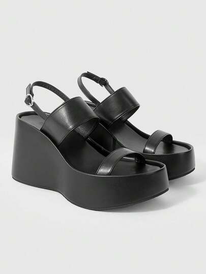 ROMWE Goth Women's Shoes Women's Fashion Platform Sandals - Summer Casual Punk Style Plain With Buckle Sandals - Comfortable And Breathable Simple One-Pedal Women's Shoes