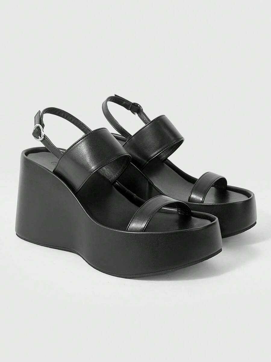 ROMWE Goth Women's Shoes Women's Fashion Platform Sandals - Summer Casual Punk Style Plain With Buckle Sandals - Comfortable And Breathable Simple Slip-On Women's Shoes Summer Shoes - Black - View 1