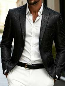 Manfinity Mode Jaket Jas Pria Mewah Tenun Jacquard Hitam - Hitam - View 5