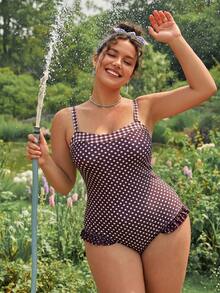 Swim Mod Plus Size Women One-Piece Random Print Sexy & Cute Sports Swimsuit - Multicolor - View 7