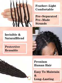 Boho Braids Tóc giả kiểu Boho bện lông vũ, móc sợi, tóc thật uốn lượn sóng nước, đã được tách sẵn, không thắt nút, làm thủ công, kiểu tóc tết Boho, tóc móc sẵn, dài 14-20 inch, màu đen tự nhiên. - Natural Black - Xem 5