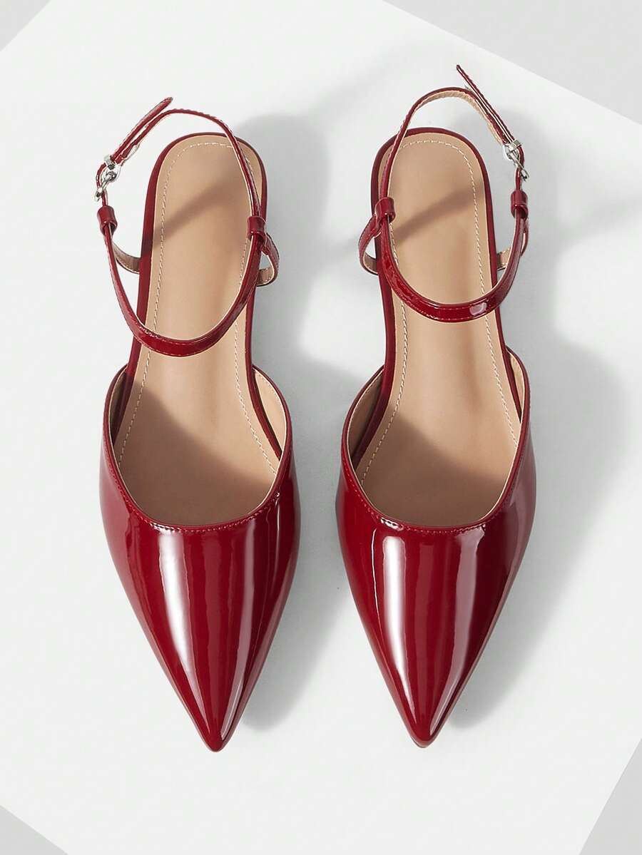 Mnmlis Women's Elegant Pointed Toe Slip-On Flats, Minimalist Design For Commuting For Christmas - Red - View 1