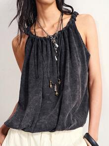 Bohemela Women's Summer Casual Black Washed Knit Loose Tank Top, Festival/Beach/Vacation/Everyday, Juneteenth - Black - View 2