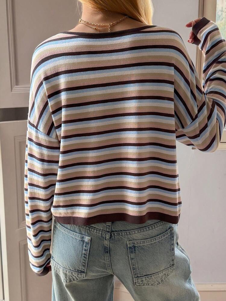 Women's Round Neck Striped Casual Versatile Daily Wear T-Shirt