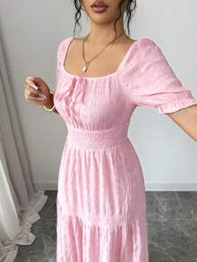 Elenzga Women's Elegant Waist Tie Petal Sleeve Dress, Summer - Baby Pink - View 3